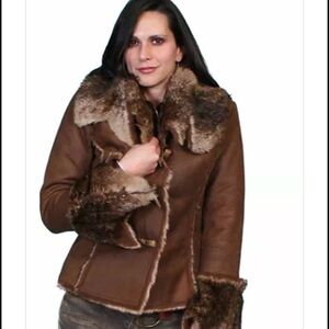 Scully Brown Teddy Jacket with Shearling Trim